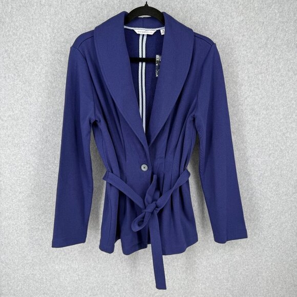 Isaac Mizrahi Belted Unstructured Sweater Blazer Jacket Size M Blue Shawl NWOT - Picture 1 of 11